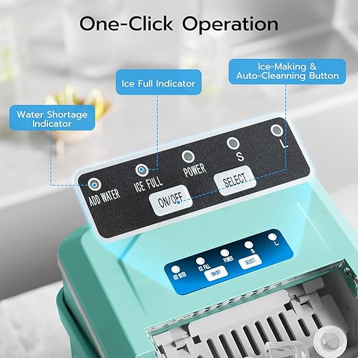 ZAFRO Countertop Ice Maker, 26.5Lbs/24H, 9 Bullet Cubes in 6 Mins, Self-Cleaning Portable Ice Machine with 2 Ice Sizes (S/L), Quiet Compact Design, Double Handles, for Home, Party, RV, Camping, Green