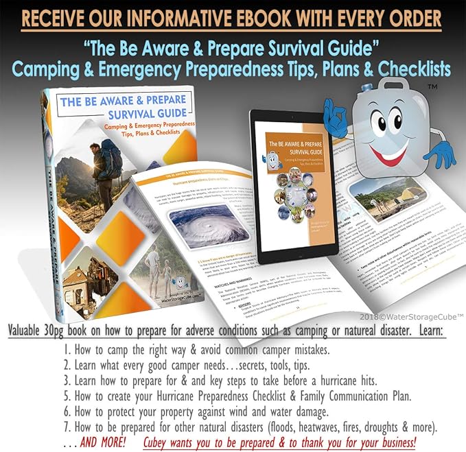 WaterStorageCube Premium Collapsible Water Container Bag, BPA Free Food Grade Clear Plastic Storage Jug for Camping Hiking Backpack Emergency, No-Leak Freezable Foldable Water Bottle 1.3/2.6 Gallon