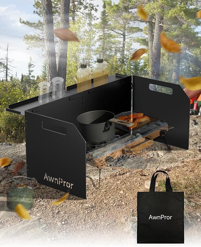 Aluminum Camping Stove Windscreen,Lightweight Foldable Outdoor Wind Blocker Gas Stove Windshield Wind Screen with Storage Bag for Camping,Glamping,Hiking,Picnic,Backpacking,Cooking,Fishing
