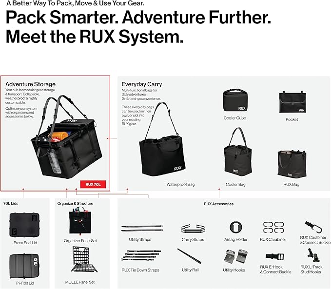 25L Modular Utility Tote (Black) - Lightweight, Flexible Tote Made For Modular Organization - Use It Inside The RUX 70L Or Solo For Everyday Carry And Camp Essentials
