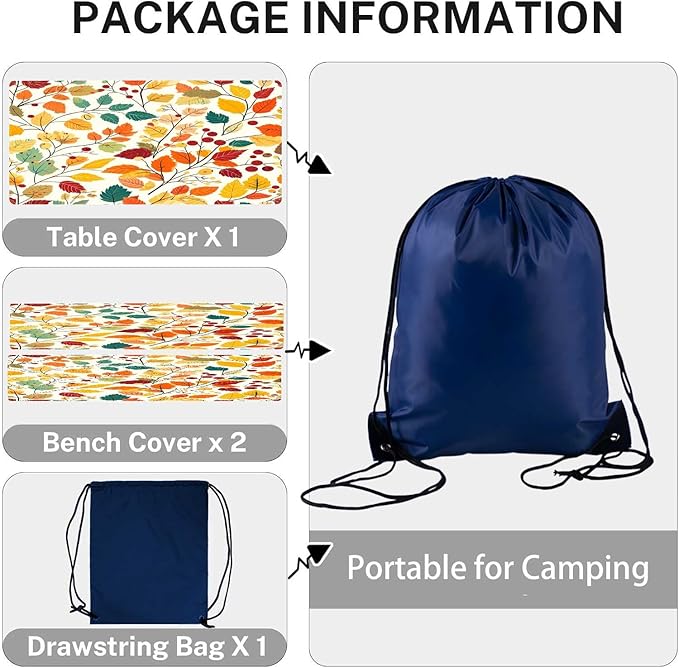 CAPSCEOLL Fitted Picnic Table Cover with Bench Covers with Elastic 6Ft Waterproof Camping Picnic Table Cover Cloths for Outdoors Camping Tablecloth with Drawstring Bag, 72X30in, Fall Leaves