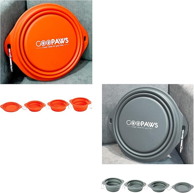 Silicone No Spill Collapsible Travel Dog Bowl, 2 Pack No Plastic Rim Pet Water Bowls, Portable Leak-Proof Pet Feeding Bowls