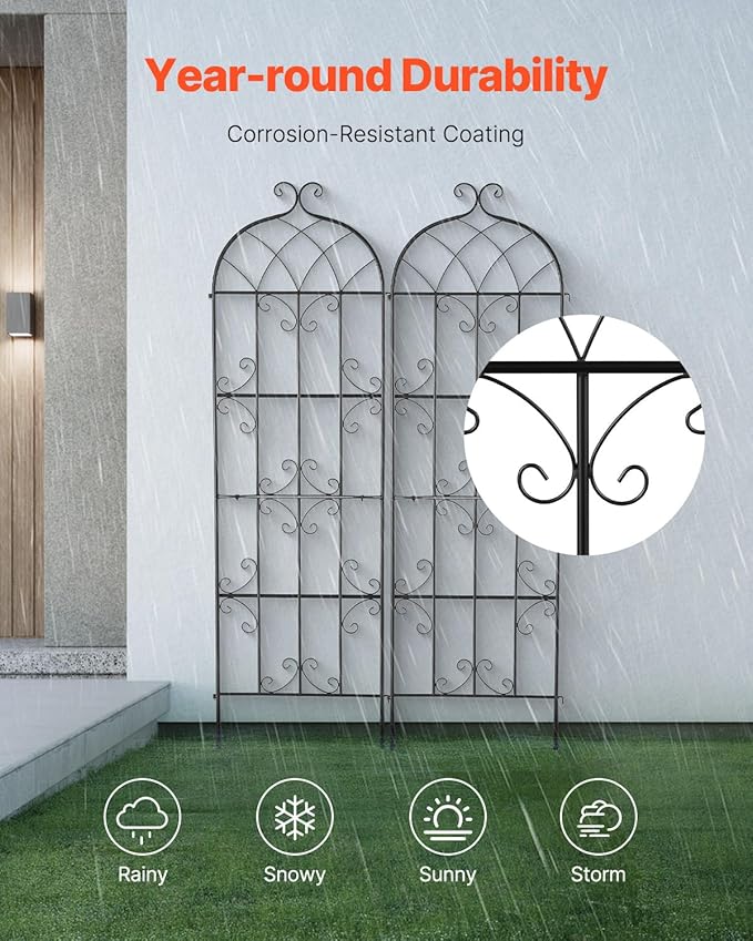 VEVOR Garden Trellis for Climbing Plants, 71 x 20 in, 2 Packs Rustproof Metal Garden Flower Trellis, Outdoor Climbing Rose Trellis Cucumbers Support, Decorative Clematis Trellis for Courtyards Lawns