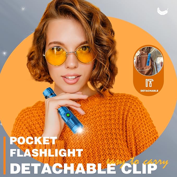 Small Tactical Flashlights High Lumens - 1500 Meters Long Beam Super Bright LED Magnetic Flashlight USB Rechargeable Zoomable 5Modes Long Beam Spotlight Flashlight for Hiking, Camping-Blue