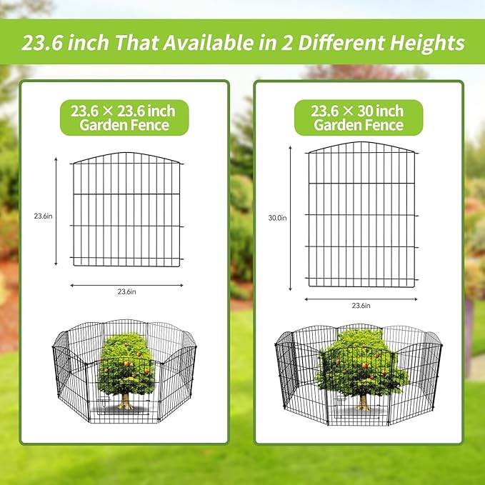 INJOPEXI Decorative Garden Fence 6 Panels 11.8ft (L)×30in (H) Garden Fence No Dig Animal Barrier Fencing with 5 Panels + 1 Gate Rustproof Metal Wire Temporary Dog Fence Border for Patio Outdoor Yard