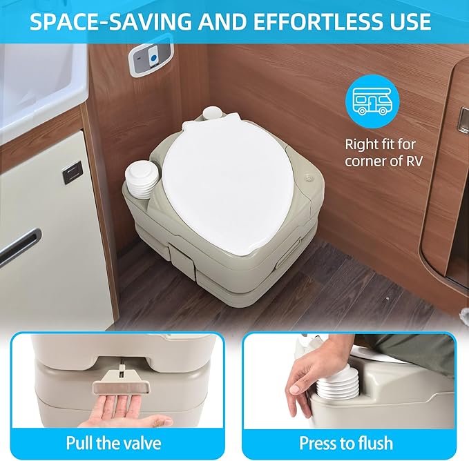 YITAHOME Portable Toilet 2.64 Gal Camping Porta Potty with Diagonal Enlargerd Bowl, Hand Sprayer and Press Flush Pump, Space Saving Indoor Outdoor Toilet for Adults, RV Travel, Boat and Trips