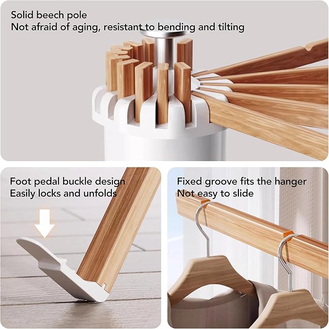 Clothes Drying Rack Tripod,Drying Rack Clothing,Laundry Drying Rack,Floor Standing,16 Wooden Poles,Collapsible Drying Racks for Laundry,Retractable,Foldable,Folding