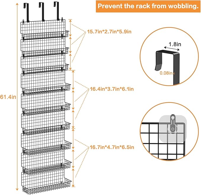JKsmart 9-Tier Spice Rack Organizer with Door Hook, Wall Mount, and Extra Large Capacity for Pantry Door – Stylish Black Design for Effortless Organization, Ultimate Kitchen Storage Solution