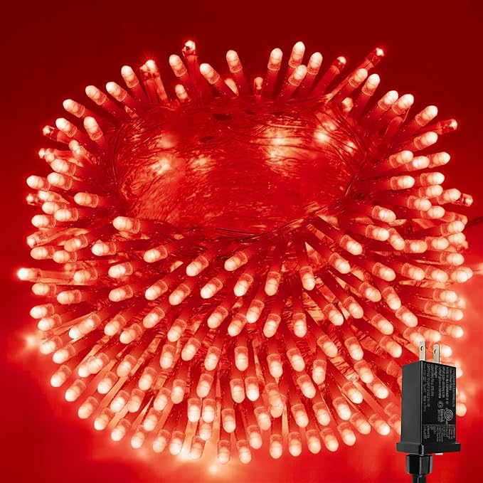 Extra-Long String Lights Outdoor Indoor, 200 LED Upgraded Super Bright Halloween Lights, Waterproof 8 Modes Plug in Clear Wire Fairy Light for Bedroom Party Wedding Garden Patio(Red)