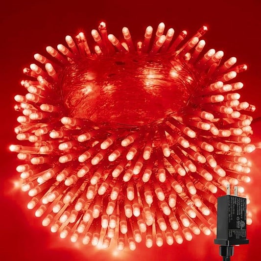 Extra-Long String Lights Outdoor Indoor, 200 LED Upgraded Super Bright Halloween Lights, Waterproof 8 Modes Plug in Clear Wire Fairy Light for Bedroom Party Wedding Garden Patio(Red)