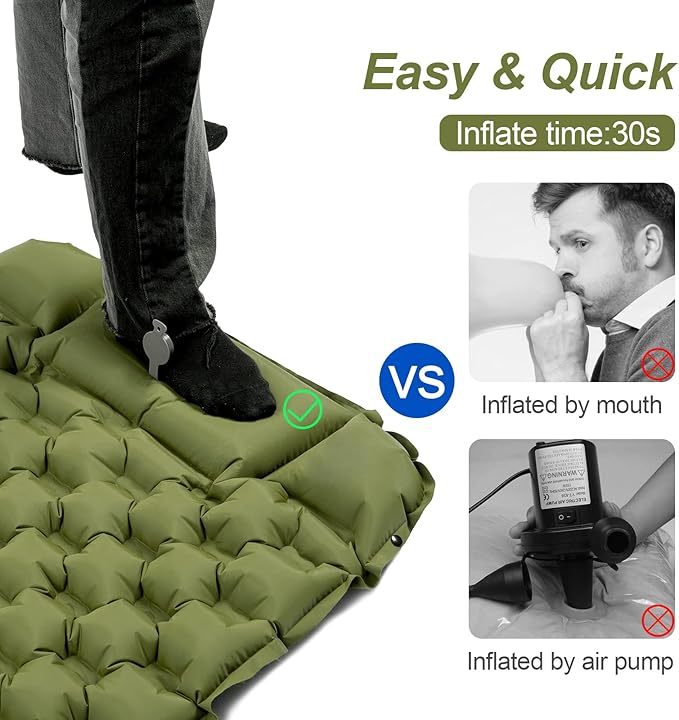 Night Cat Inflatable Sleeping Pads Mat Bed with Pillow Foot Pump for Camping Backpacking Hiking Ultra-Light Compact Comfortable Extendable 77"x25.5"