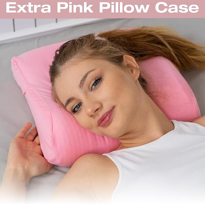 Memory Foam Pillow for Travel and Camping with Extra Cotton Cover – Easy to Carry Portable Bag (Pink Contour)