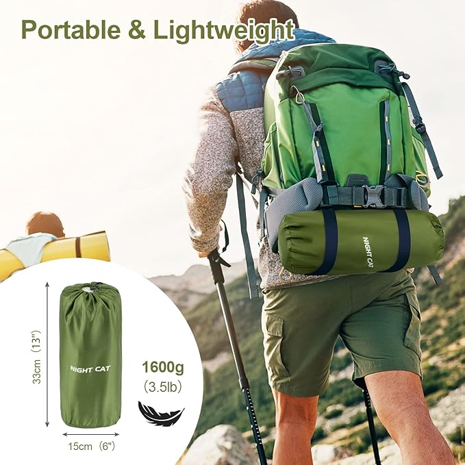 Night Cat Inflatable Double Sleeping Pad Mat Bed with Foot Pump and Double Pillow for Camping Backpacking Hiking Ultra-Light Compact Comfortable 77"x 47"