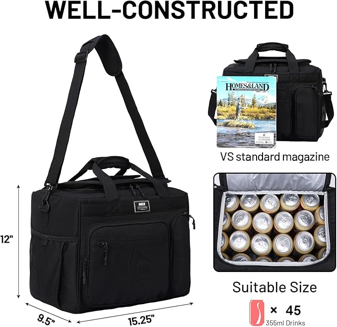 MIER 30L Extra Large Soft Cooler Bag with Bottle Opener for Camping Beach BBQ Grocery Golf Leakproof Picnic Lunch Bag, Collapsible, Top Flip Lid, 45Can (Black)