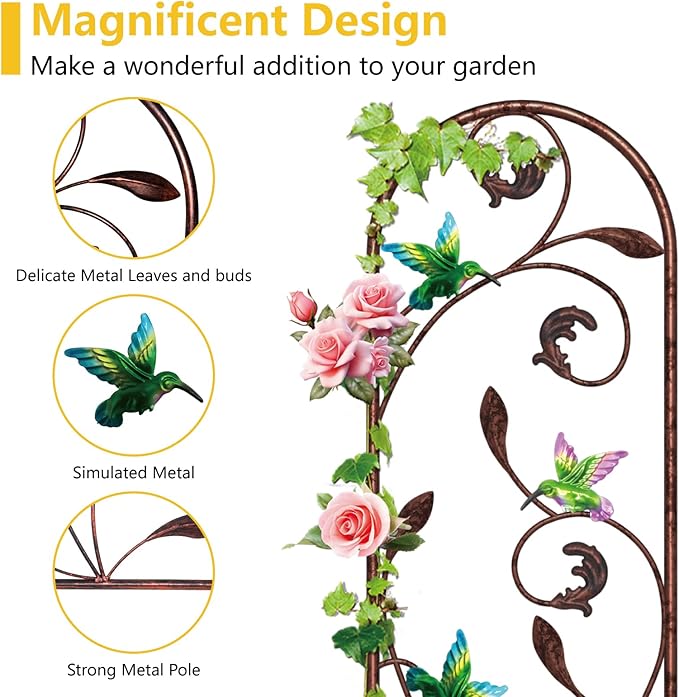 aboxoo Set of 2 Packs Hummingbird Metal Garden Trellis for Climbing Plants,Outdoor Decorative Flowers Arch Fence Trellis for Outdoor Patio,Garden,Lawn,Yard,Backyard,Wall Brackets,60'' H x 11'' W
