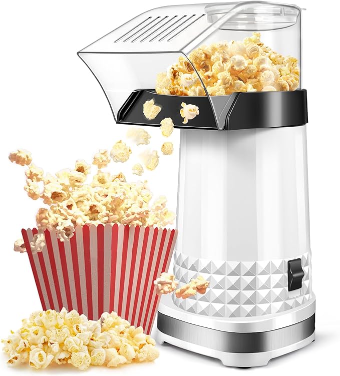 Vminno Quick & Easy Hot Air Popcorn Popper Maker with Measuring Cup + Melts Butter, 4.5 Quarts, Etl Certified, No Oil Electric Popcorn Machine with On/Off Switch for Family Movie Nights, Parties