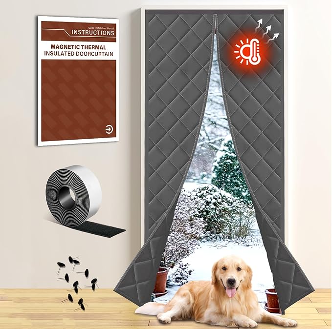 Insulated Door Curtain Fit Door 36"x82" - Magnetic Thermal Cover for Winter - Winter Door Insulation to Keep Warm Air in & Cold Air Out