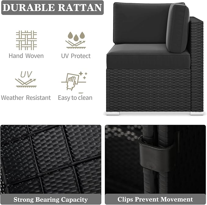 LayinSun 8 Piece Patio Furniture Set with 44" Propane Gas Fire Pit Table, Outdoor Sectional Conversation Set Wicker Rattan Sofa Set with Coffee Table