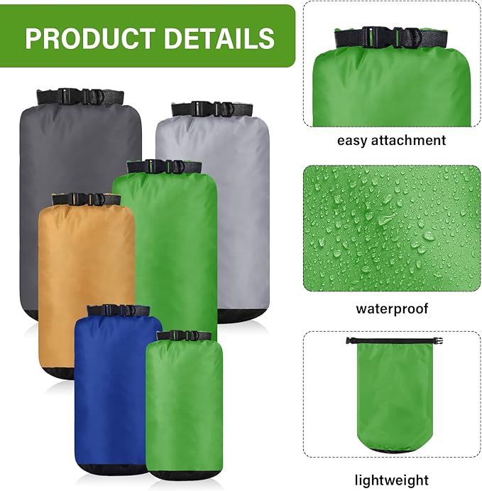 6 Pcs Waterproof Dry Bag Sack Lightweight Outdoor Dry Bags 35 L, 20 L, 15 L, 10 L, 5 L, 3 L Waterproof Boat Bag for Kayaking, Backpacking, Hiking, Camping Rafting(Dark Color)