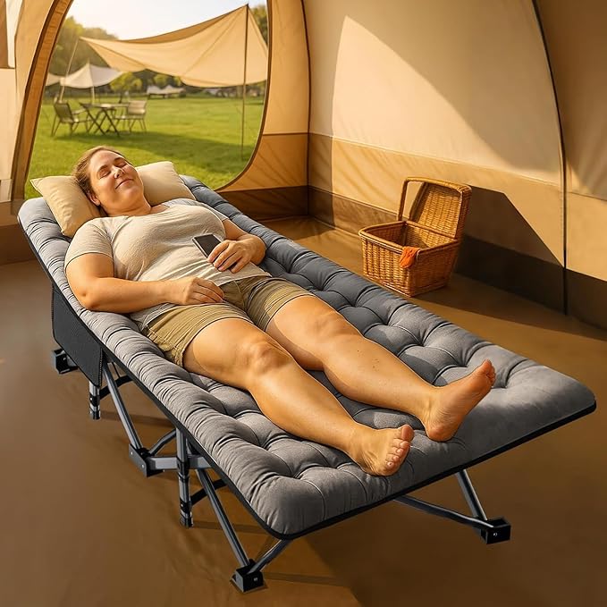 ABORON Oversized XXL Folding Camping Cot W/Mat for Adults, 78" L x 32" W x 18" H, Heavy Duty Outdoor Bed with Carry Bag,1200 D Layer Oxford Travel Camp Cots