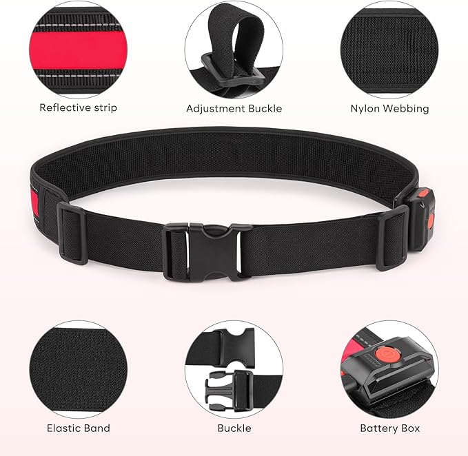 Illumifun LED Running Belt - USB Rechargeable Light Up Sash, High-Visibility Elastic Waistband Light for Running Cycling Hiking Camping Nighttime Activities
