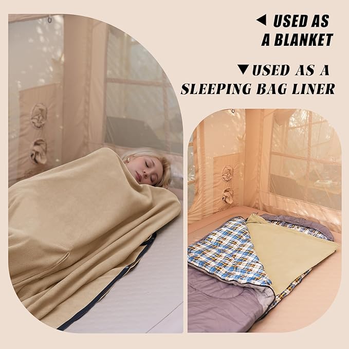 Outdoor Camping Blanket, Poncho Wearable Pocket Blankets, 74.5 in * 63 in, Warm, Comfy, Durable & Portable, Machine Washable, for Stadium, Concerts, Car Travel, Sports, Hiking, Sofa. (Khaki)