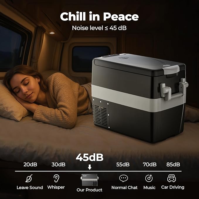 BougeRV 12V Refrigerator Fridge Freezer Portable Car Fridge 42 Quart Electric Cooler 12V/24V DC 110~240V AC for RV Camper Truck Jeep Pickup SUV Van Boat Camping Tailgating Road Trip Outdoor Travel