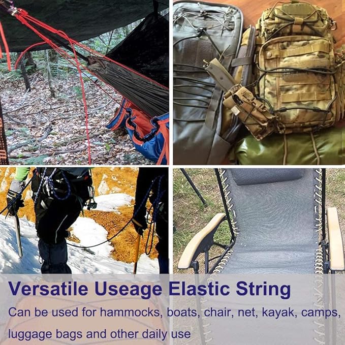 1/4" Elastic Bungee Shock Cords, 25 Feet Marine Grade Kayak Heavy Stretch String Rope & Tie Down Trailer Straps for DIY Projects Purple