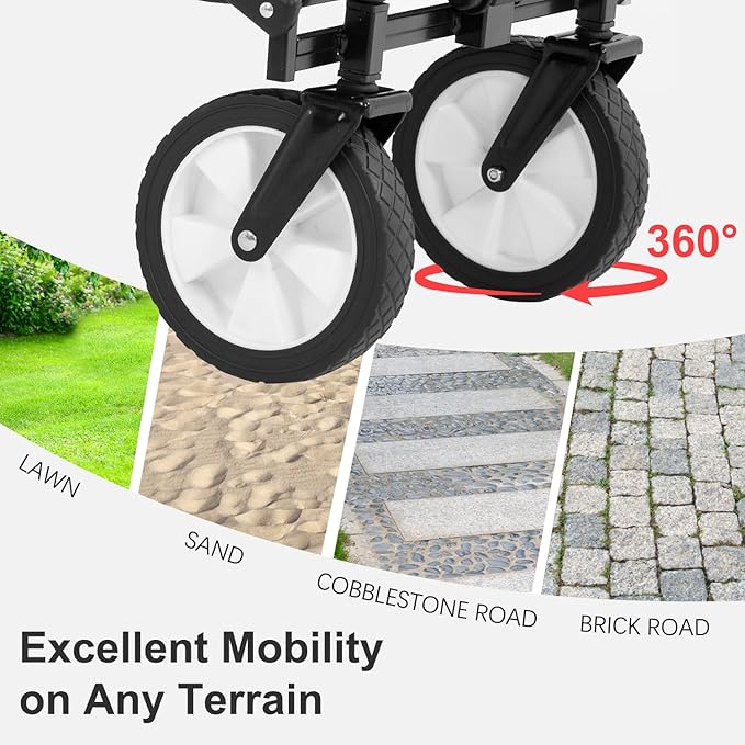 PayLessHere 38" Collapsible Wagon Folding Foldable Garden Cart with Large Capacity, 330 LBS Capacity Portable Utility Wagon Cart Heavy Duty for Beach Camping Shopping Garden,Black