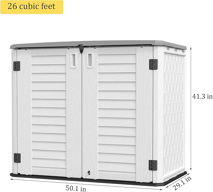 HOMSPARK Storage Shed Weather Resistance, Multi-Purpose Outdoor Storage Cabinet Waterproof, Outdoor Storage Cabinet for Bike, Garbage Cans, Lawnmower, Garden Accessories (off white, Standard-26 cu ft)