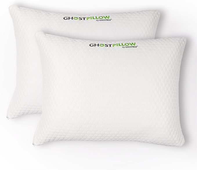 GhostBed Shredded Memory Foam Pillow with Adjustable Gel Memory Foam and Cooling Breathable Cover - Standard Size Shredded Memory Foam Pillows CertiPUR-US Certified 2-Pack