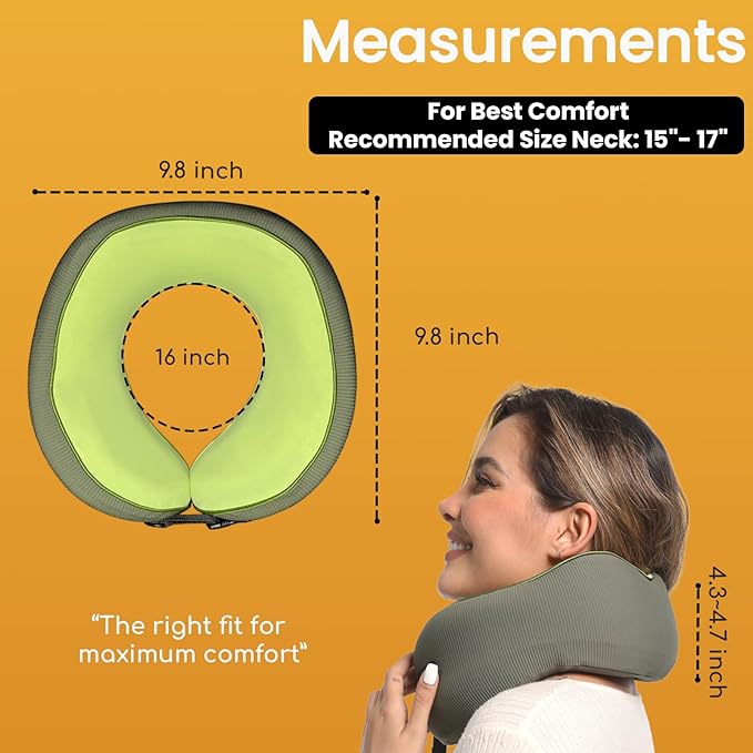 Cesperi® Travel Neck Pillow for Airplanes, Ergonomic Design, Airplane Neck Pillow with Memory Foam, Travel Essentials for Flights, Car Rides, and Home Rest, M Size, 130-200LB (Avocado Green)
