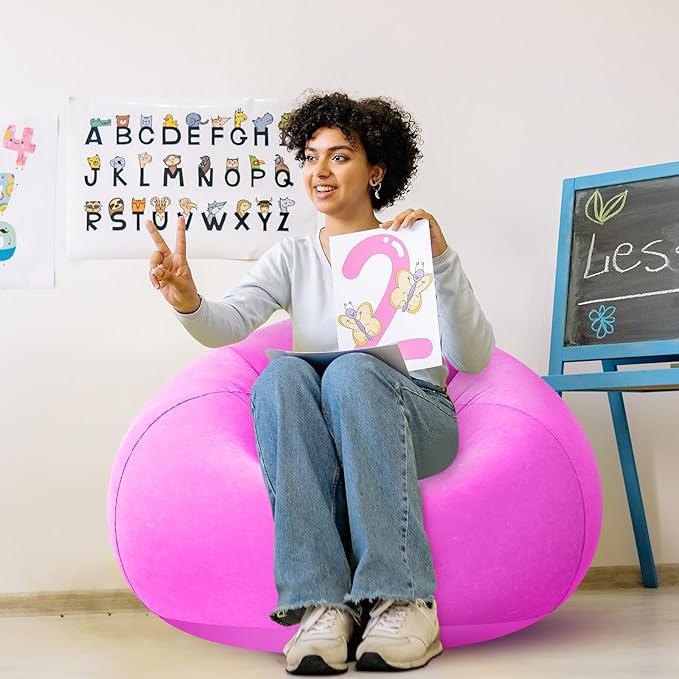 Realspring Inflatable Bean Bag Chairs Outdoor Blow up Camping Chairs Inflatable Lazy Sofa Folding Portable Bean Bag Loungers Couch for Movie Night(Pink,2 Pcs)