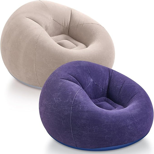 Realspring Inflatable Bean Bag Chairs Outdoor Blow up Camping Chairs Inflatable Lazy Sofa Folding Portable Bean Bag Loungers Couch for Movie Night(Brown, Blue,2 Pcs)