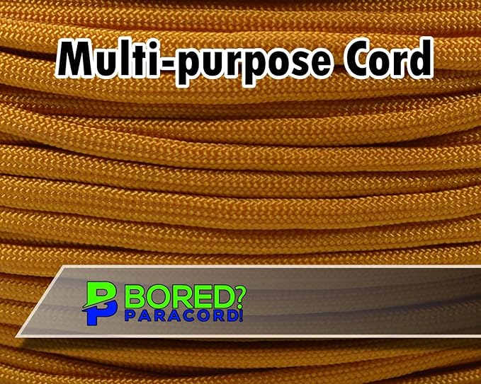 BORED? PARACORD! 550 lb Paracord - Ideal for Crafting, Camping, DIY Projects, Active & Military Outdoors - Strong Survival Rope - Tactical Parachute Cord Type III - Goldenrod 250 Feet