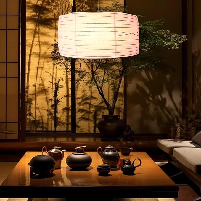Paper Lamp Shade,46cm(18") Pendant Lamp Shade Round Large Paper Lantern Hanging Light Rice Paper Lantern Lampshade for Living Room Bedroom Dining Room Kids (White1)