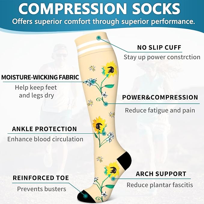 6 Pack Copper Compression Socks for Women and Men Circulation-Best Support for Medical, Running,Nursing,Athletic