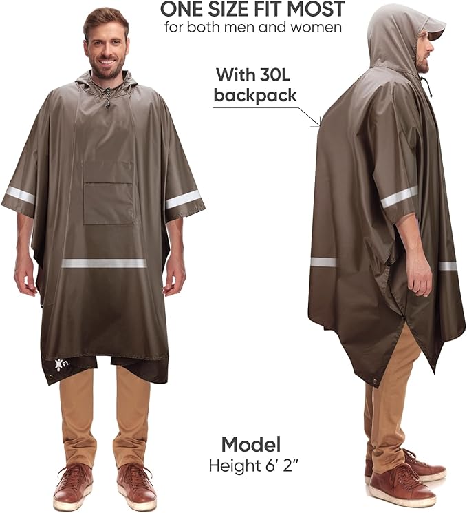 PTEROMY Hooded Rain Poncho for Adult with Pocket, Waterproof Lightweight Unisex Raincoat for Hiking Camping Emergency