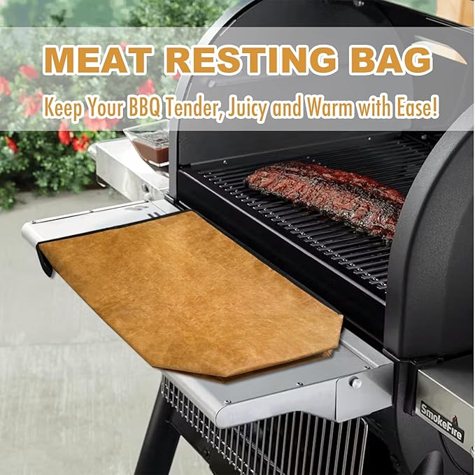 BBQ Meat Blanket for Resting Meat, Insulated Meat Resting Bag with Meat Smoking Guide for BBQ Smoking, Reusable Wide Mouth Resting Blanket for Large Briskets/Turkeys/Pork Shoulders