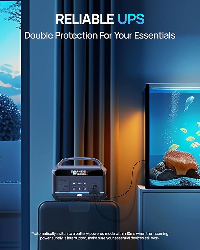 Portable Power Station 600W (1200W Peak), 576Wh Solar Generator, LFP Battery 1.5Hour Fast Charging, 100W USB-C Output, Power Bank for Home & Emergency Backup, Hurricane, CPAP (Solar Optional)