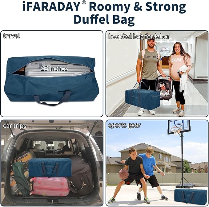 Foldable Duffle Bag for Travel - 75L Large Spare Travel Duffel Bag Lightweight with Trolley Sleeve - Blue