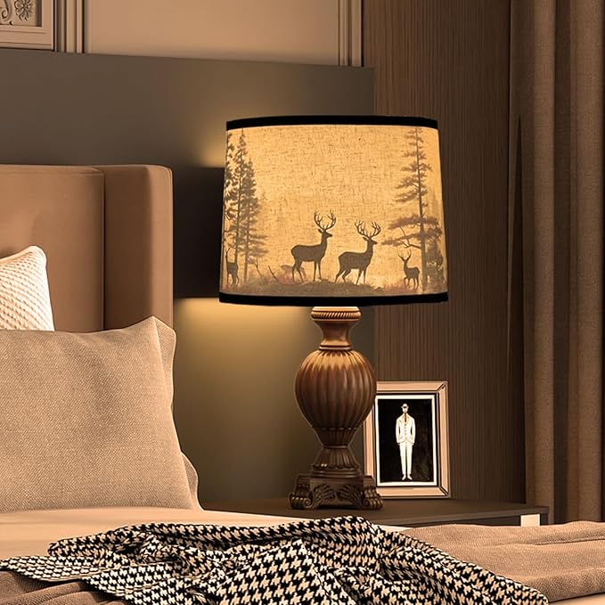 Lamp shades Set of 2, Medium Fabric Deers Lampshades for Table Lamps, Floor Lamps, 13" Top x 13" Bottom x 10" High (Spider) Hand Crafted Replacement Lampshades,Lamp Shade Harp Holder Not Included