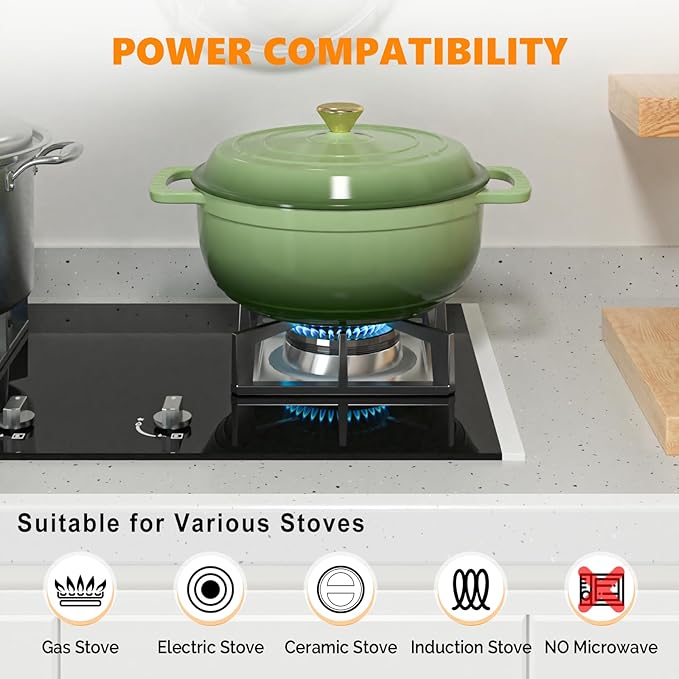 BONNLO 6QT Round Dutch Oven, Enameled Cast Iron Dutch Oven Pot with Lid & Dual Handles, Oven Safe Up to 500° F, for Sourdough, Bread Baking, Stews and Roasting (Sage)