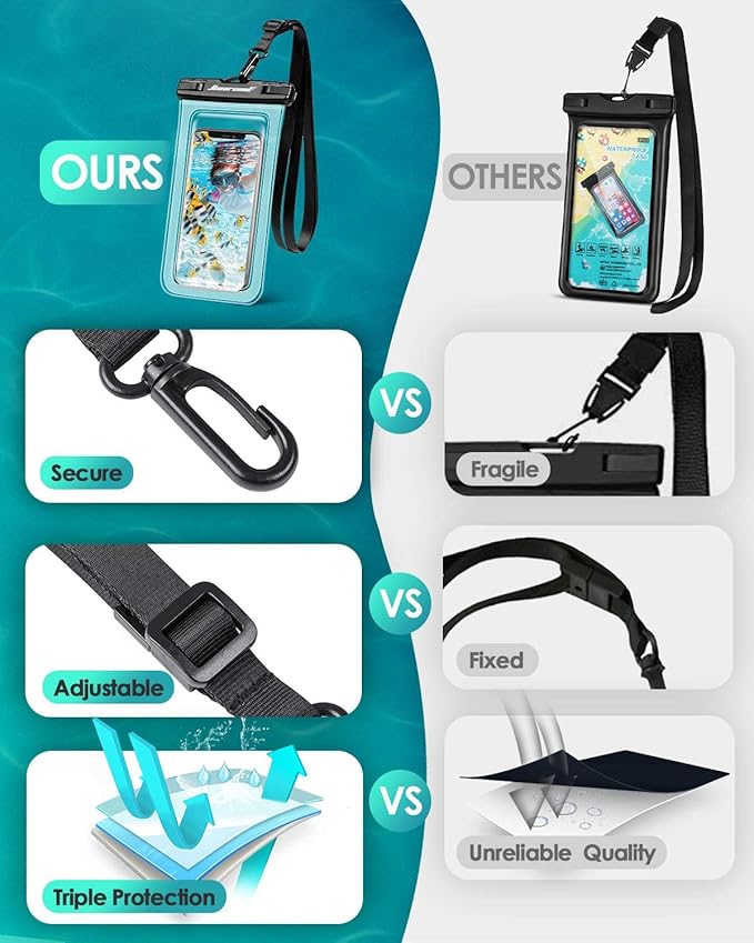 Hiearcool Waterproof Phone Pouch, Water Proof Phone Case for iPhone, Waterproof Cell Phone Dry Bag for Cruise Travel Vacation Essentials Large Waterproof Phone Holder 4 Pack-Black&Clear