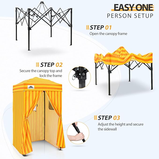 EAGLE PEAK Flex Ultra Compact 4x4 Pop-up Canopy, Sun Shelter, Changing Room, Portable Privacy Canopy Cabana for Pool, Fashion Photoshoots, or Camping, Yellow/Orange