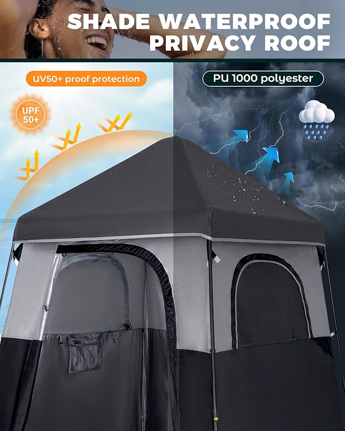 KingCamp Camping Shower Tent, Instant Portable Privacy Shelter, 1/2 Room Large Outdoor Toilet Tent with Floor, Water-Resistant, Windproof & Easy Setup for Beach, Camping & Hiking