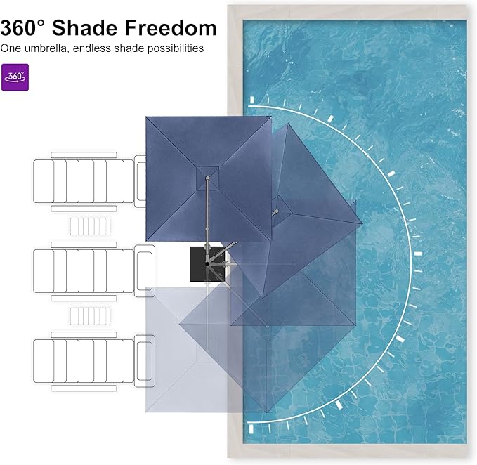 PURPLE LEAF 8 FT Cantilever Patio Umbrella Outdoor Aluminum Offset Square Umbrella with 3 Years Fade Resistance Recycled Fabric and 360-degree Rotation for Deck Pool Garden, Ocean Slate