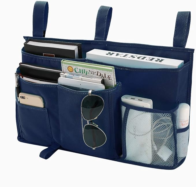 Bseash Bunk Bed Organizer, Bedside Caddy Hanging Bed Organizer Storage Bag 8 Pockets, for College Dorm Rooms Bed, Hospital Bed, Baby Bed Rails, 600D Oxford Cloth (Navy Blue)