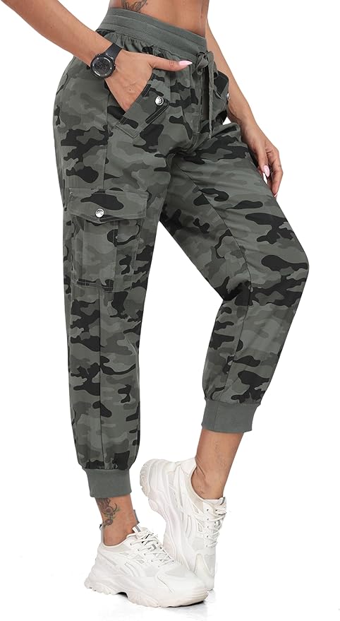 MoFiz Women's Outdoor Cargo Pants Lightweight Joggers Elastic Waist Athletic Hiking Sweatpants Casual Travel Pant with Pocket