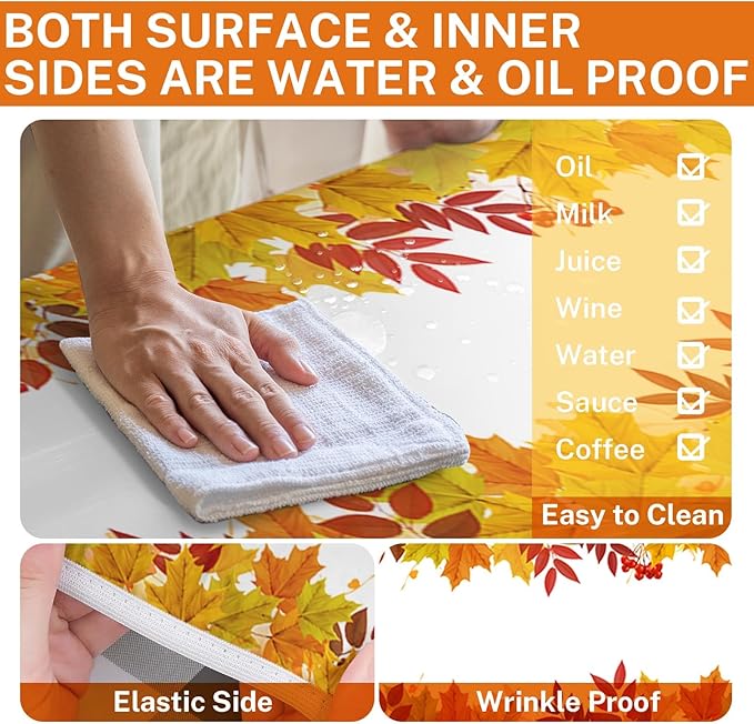 Picnic Table Cover with Bench Covers Elastic Edges, Leaves Fall Fitted Table Cover, Outdoor Patio Camping Essentials 72 Inch 3PCS, Waterproof Camping Fitted Tablecloth with Drawstring Bag